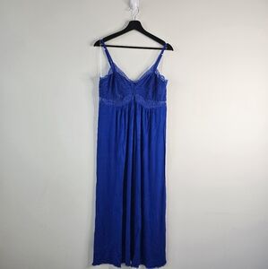 INC International Concepts Cobalt Blue Lace Chemise Nightgown Size L
